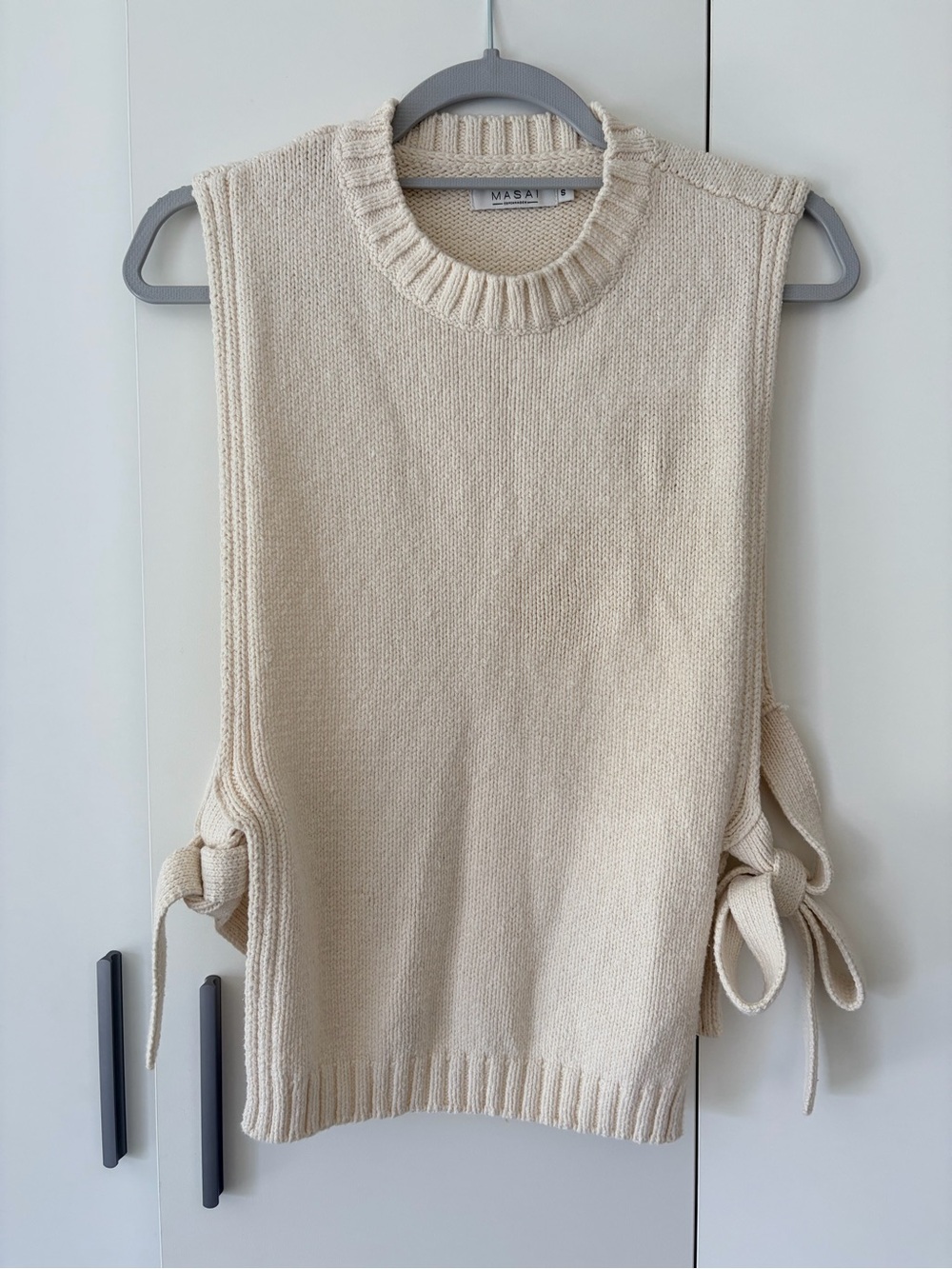 Cream Knit Side Tie Sweater Vest